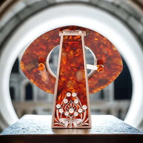 На память: Фоторамка из янтаря с бронзой, 105×115 мм
