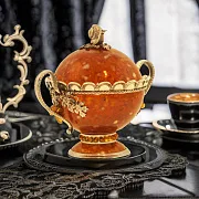 Бонбоньерка (сахарница) "Виноград" из янтаря — красивый подарок — фотография 1