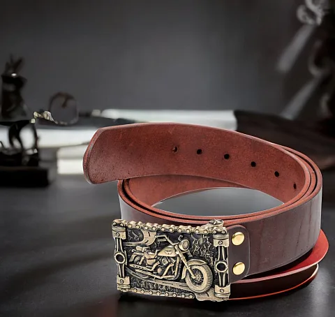 Мужской кожаный ремень «Kawasaki» с бронзовой пряжкой — оригинальный подарок