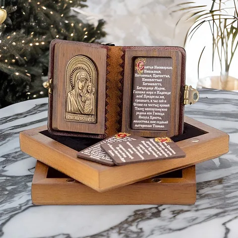 Ручная работа: Книга с молитвами "Богородица Казанская" — книга в кожаном переплёте