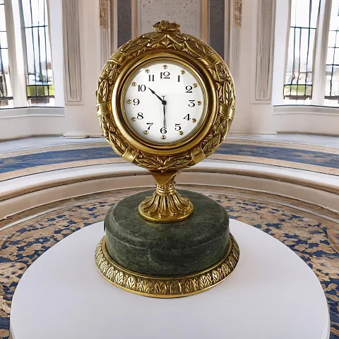Подарочные винтажные настольные часы из бронзы и змеевика